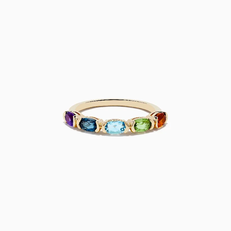 Tiled design ring-Mosaic 14K Yellow Gold Amethyst, Blue Topaz, Citrine and Peridot Ring