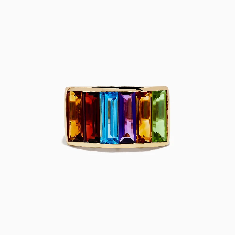 Flecked enamel ring-Mosaic 14K Yellow Gold Amethyst, Topaz, Citrine, Garnet & Peridot Ring