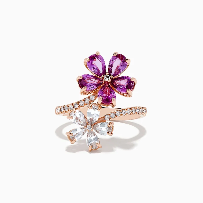 Fine filigree ring-Nature 14k Rose Gold Pink and White Sapphire Flower Diamond ring