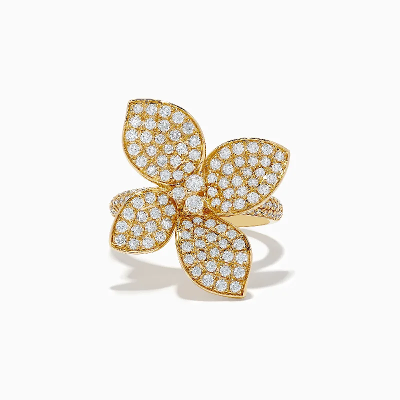 Luminous minimalist ring-Nature 14k Yellow Gold Diamond Flower Ring 1.77 TCW