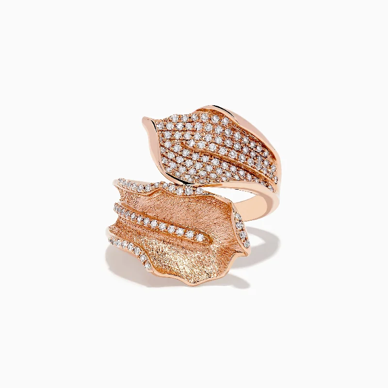 Parted band ring-Pave Rose 14k Rose Gold Diamond Leaf Ring