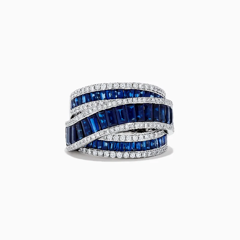 Glazed gem ring-Royal Bleu 14K White Gold Sapphire and Diamond Crossover Ring