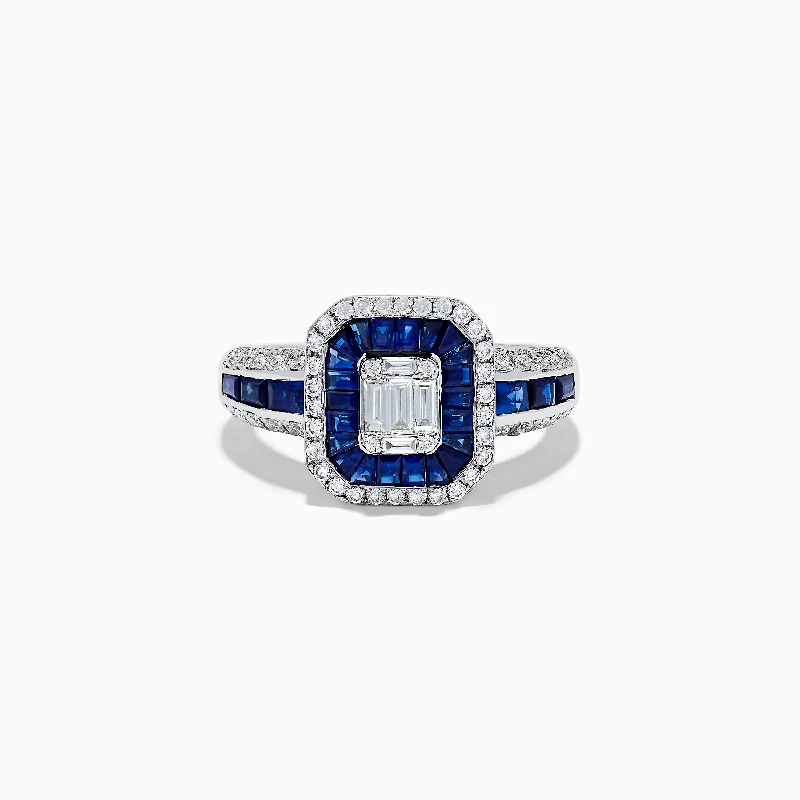 Hovering diamond ring-Royale Bleu 14k White Gold Blue Sapphire and Diamond Ring