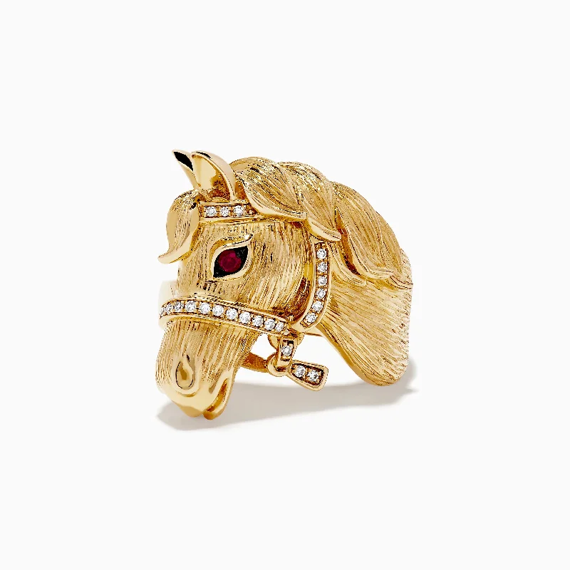 Broad-band ring-Safari 14k Yellow Gold Horse Diamond Ring