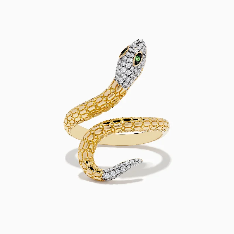 Crest motif ring-Safari 14k Yellow Gold Snake Diamond Ring