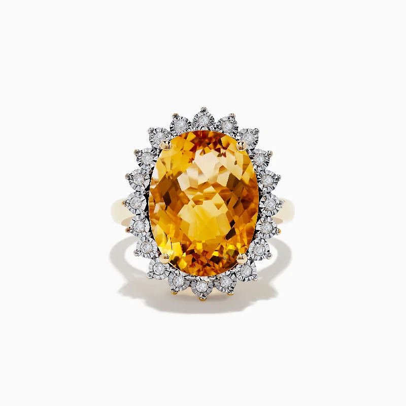 Stacked birthstone ring-Sunset 14K Yellow Gold Citrine and Diamond Ring