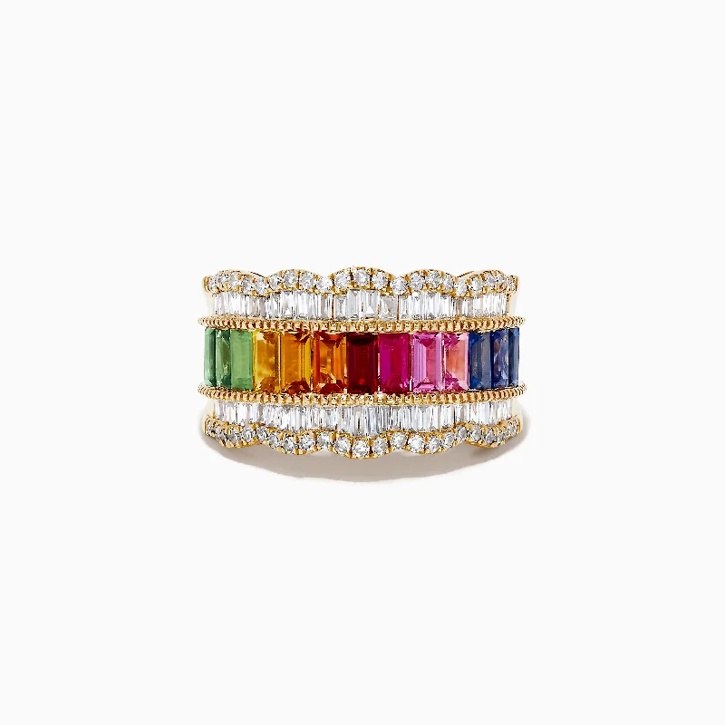 Streamlined ring-Watercolor 14k Yellow Gold Multi Sapphire and Diamond Ring