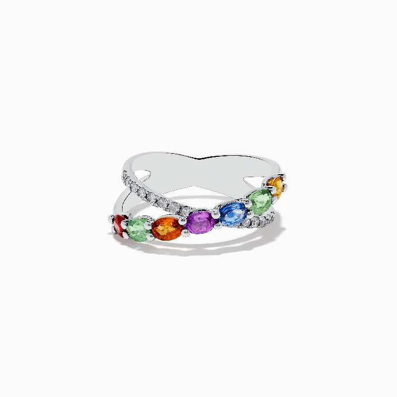 Fine filigree ring-Watercolors 14K White Gold Multi Sapphire and Diamond Crossover Ring