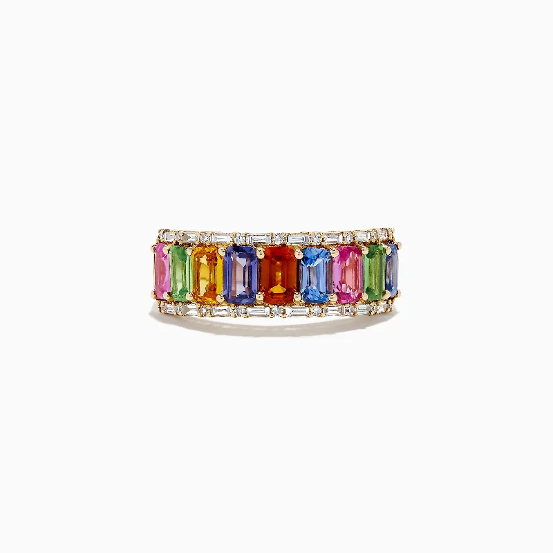 Embossed gem ring-Watercolors 14K Yellow Multi Sapphire and Diamond Ring