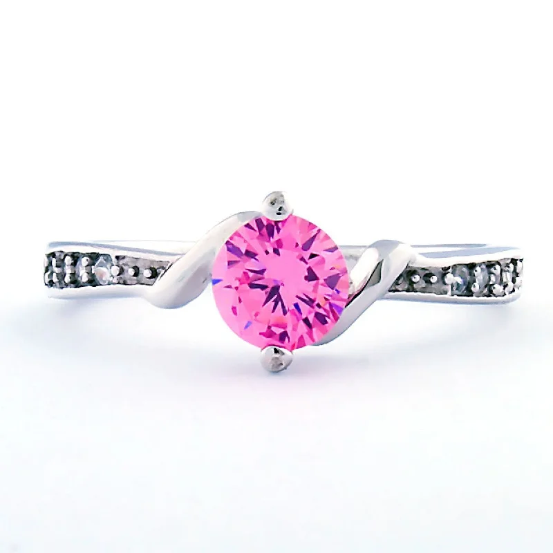 Sun-cut ring-Entwined Love: Pink Sapphire and CZ Promise Friendship Band Ring