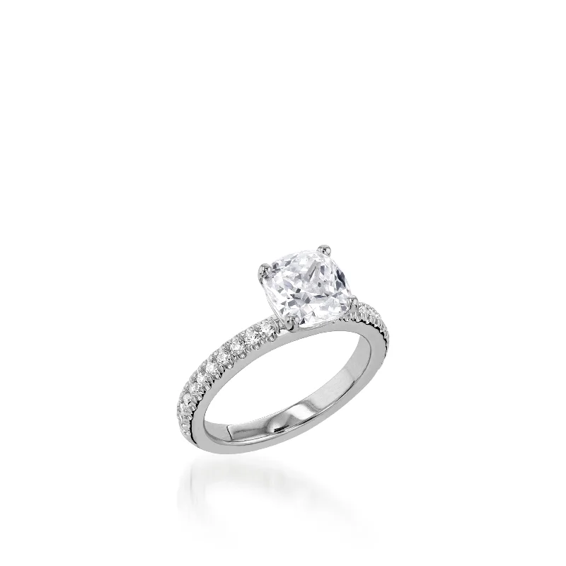 Linked-heart ring-Essence Cushion White Gold Engagement Ring