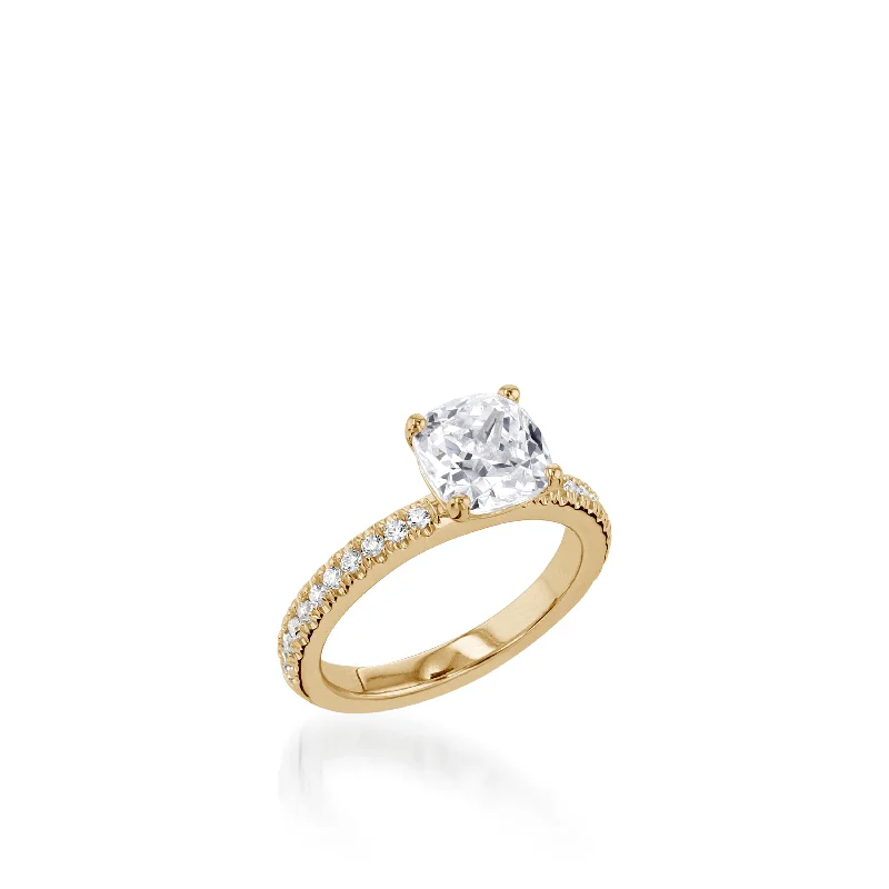 Raw pearl ring-Essence Cushion Yellow Gold Engagement Ring