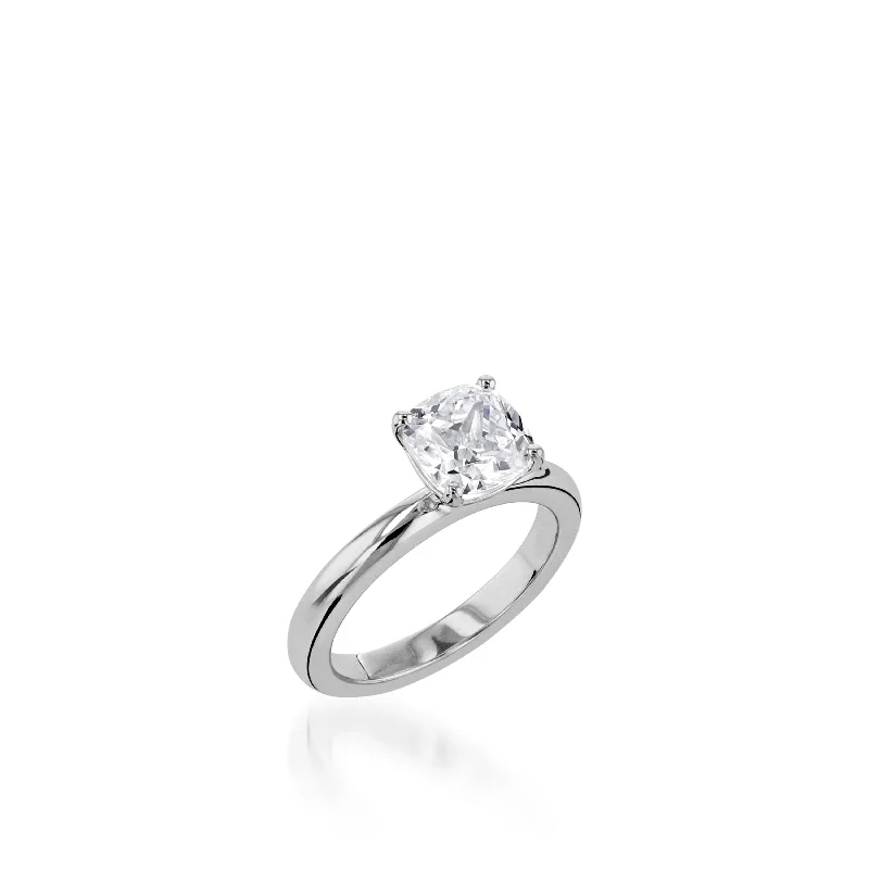 Furrowed design ring-Essence Solitaire Cushion White Gold Engagement Ring