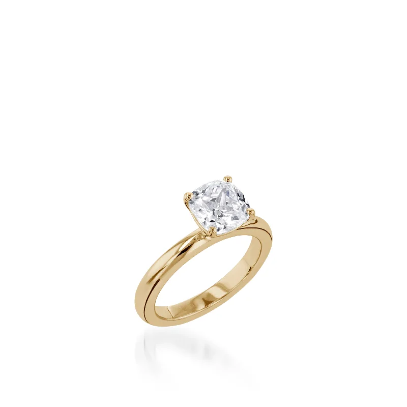 Shimmering silver ring-Essence Solitaire Cushion Yellow Gold Engagement Ring