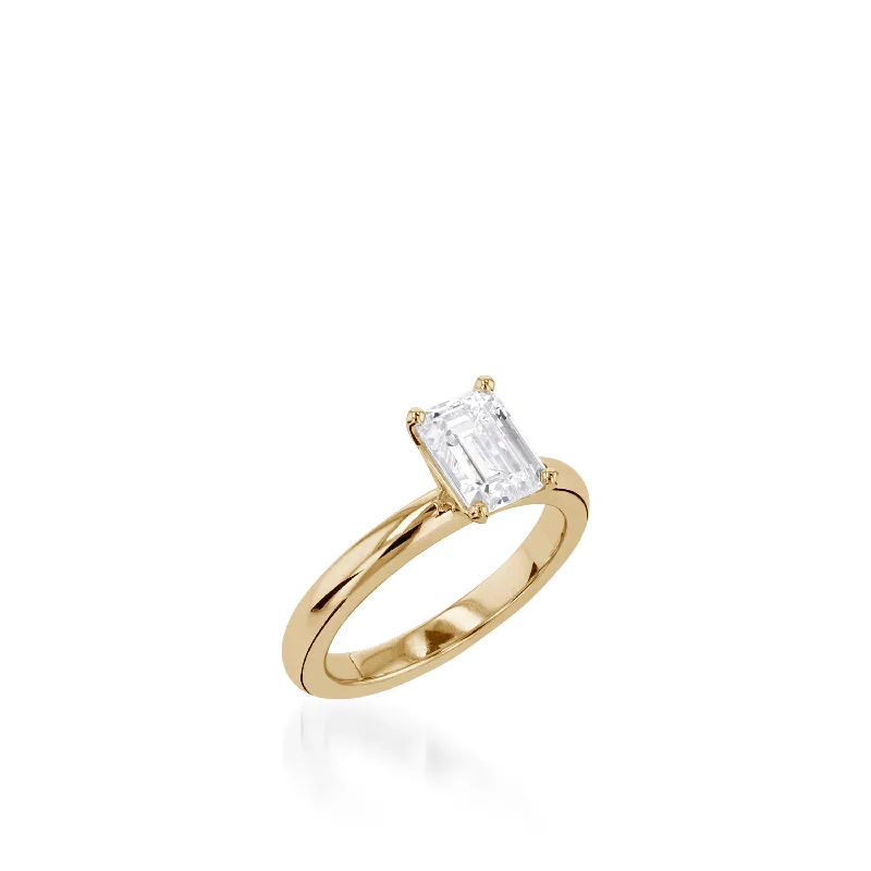 Bold moonstone ring-Essence Solitaire Emerald Cut Yellow Gold Engagement Ring