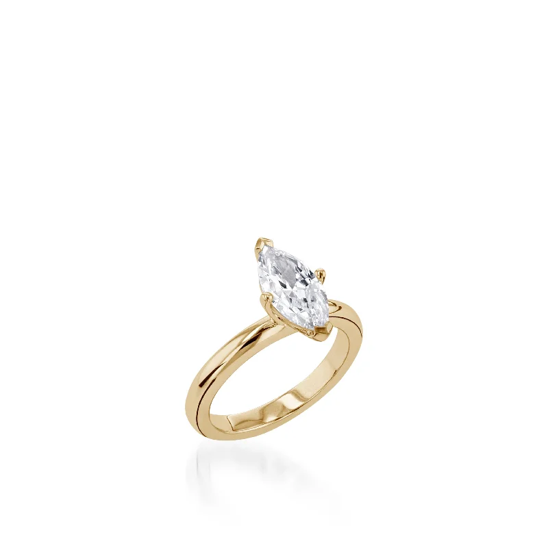 Fine filigree ring-Essence Solitaire Marquise Yellow Gold Engagement Ring