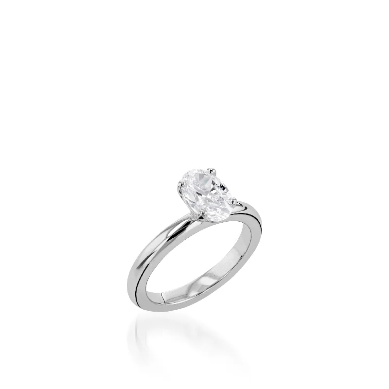 Diverse stone ring-Essence Solitaire Oval White Gold Engagement Ring