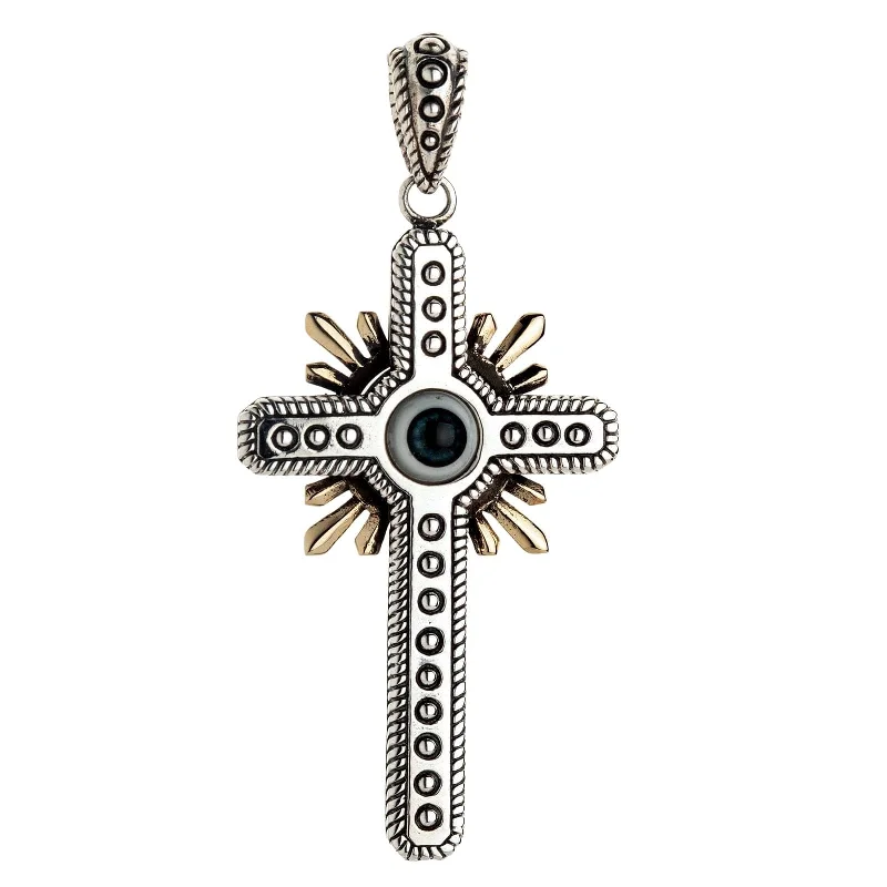 Pearlized platinum necklace-Evil Eye 925 Sterling Silver Gothic Cross Pendant Necklace