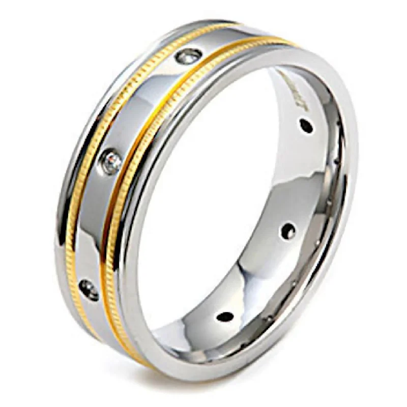 Shining cut ring-Fletcher: Mens Titanium & Gold Milgrain Simulated Diamond Band Ring