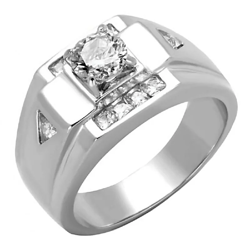 Molten silver ring-Foster: Mens 1.65ct Russian Ice on Fire CZ Solitaire Design Ring