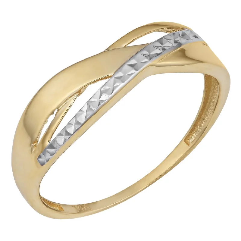 Corded texture ring-Fremada 14k Two-tone Gold Diamond-cut and High Polish Triple Highway Ring