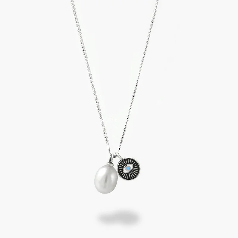 Branch cluster necklace-Freshwater Pearl With Evil Eye Necklace