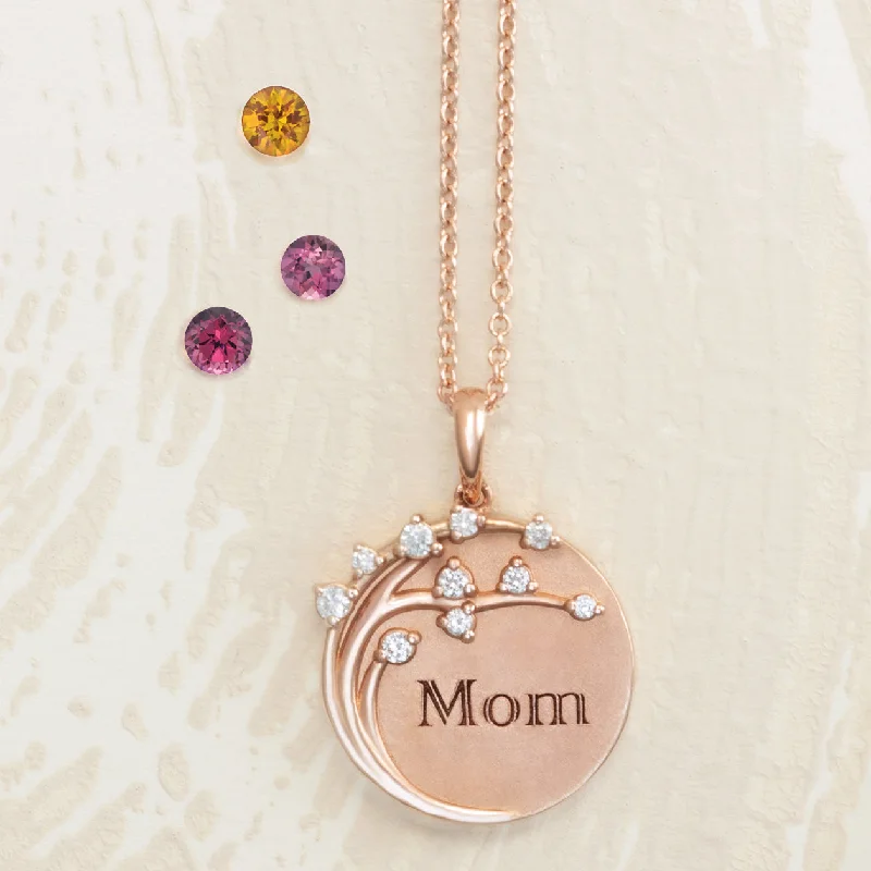 Crest motif necklace-Gemstone & Diamond Mom Family Necklace