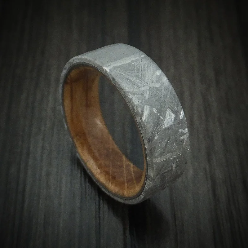 Angled design ring-Gibeon Meteorite and Wood Sleeve Men's Ring Custom Made