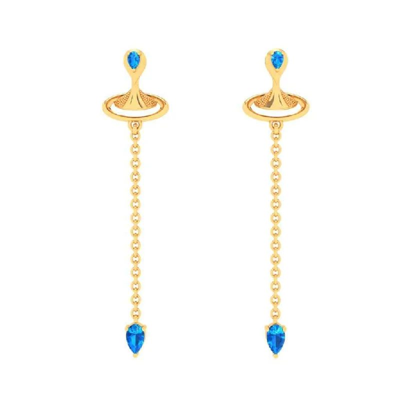 Precision cut earrings-Gold Earrings With Blue Gems & Artsy Whirl Shape From Goldlites Collection