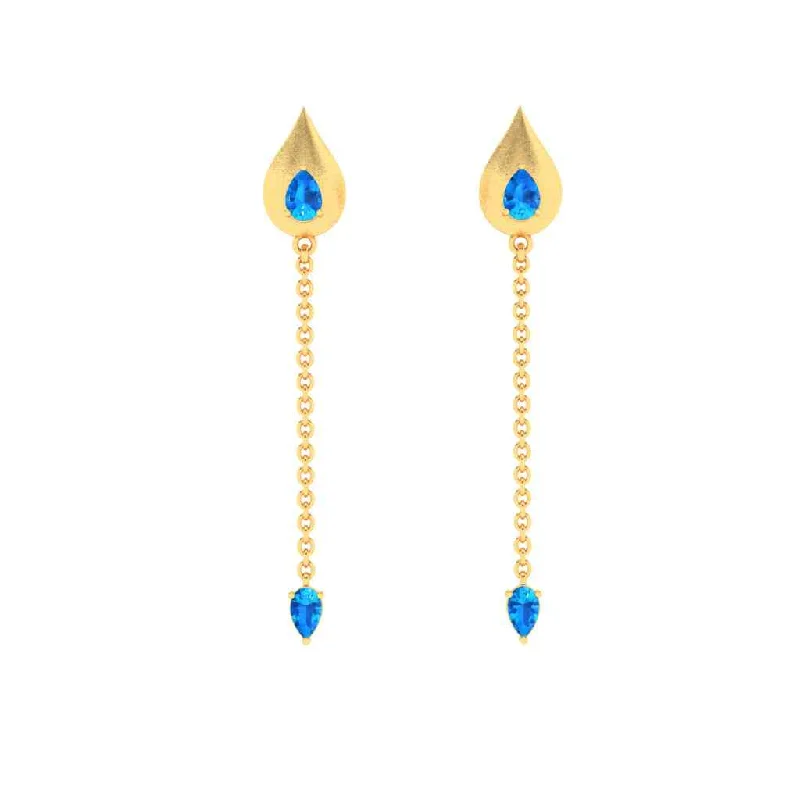 Raised stone earrings-Gold Earrings With Blue Gems From Goldlites Collection