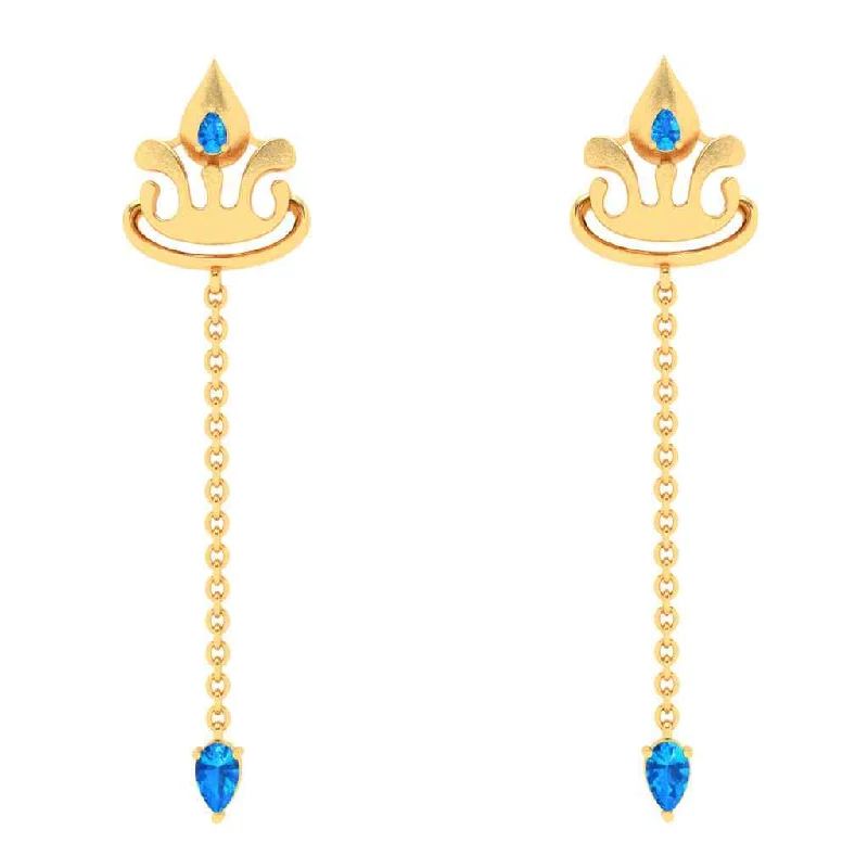 Solid pave earrings-Gold Earrings With Crown Shape & Blue Gems From Goldlites Collection