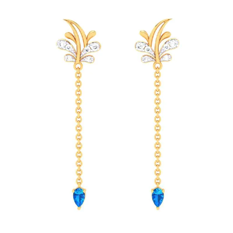 Elastic gem earrings-Gold Earrings With Unique Shape & Blue, Yellow Gems From Goldlites Collection