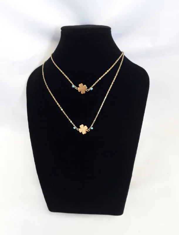 Ridge gem necklace-Gold Stainless Steel Clover Necklace