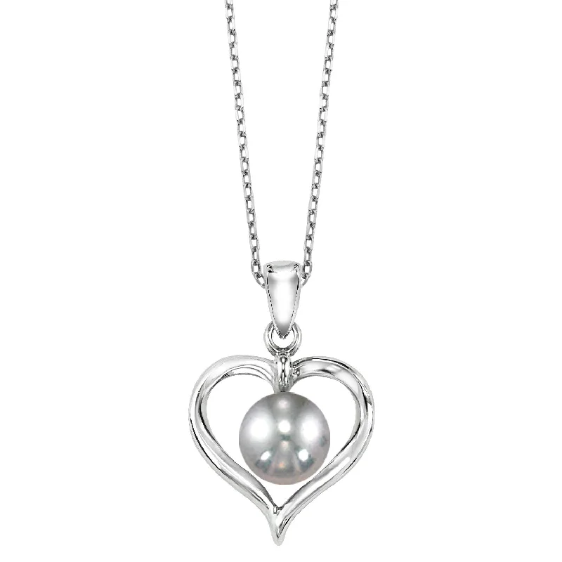 Protruding gem necklace-Grey Pearl Heart Pendant in Sterling Silver