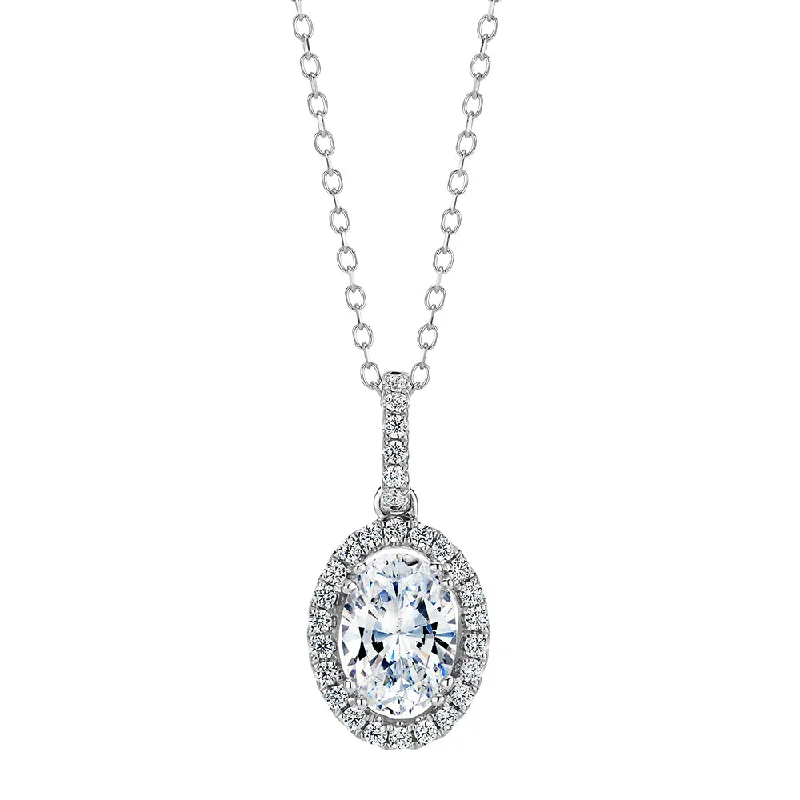 Raw pearl necklace-Halo pendant with 0.9 carats* of diamond simulants in 10 carat white gold