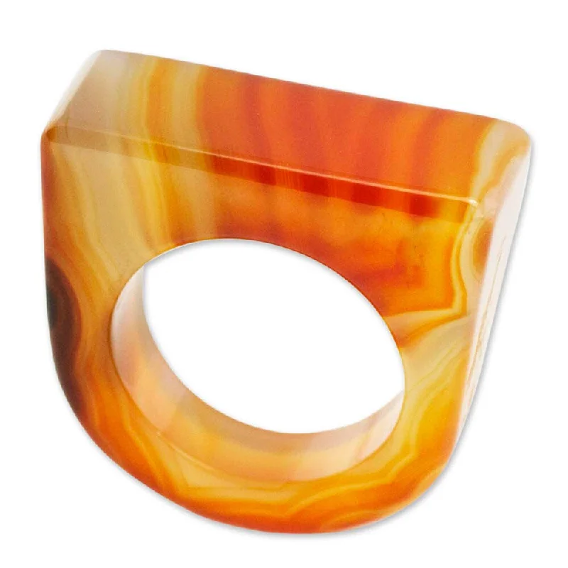 Tiled design ring-Handmade Agate 'Caramel Chic' Ring (Brazil)