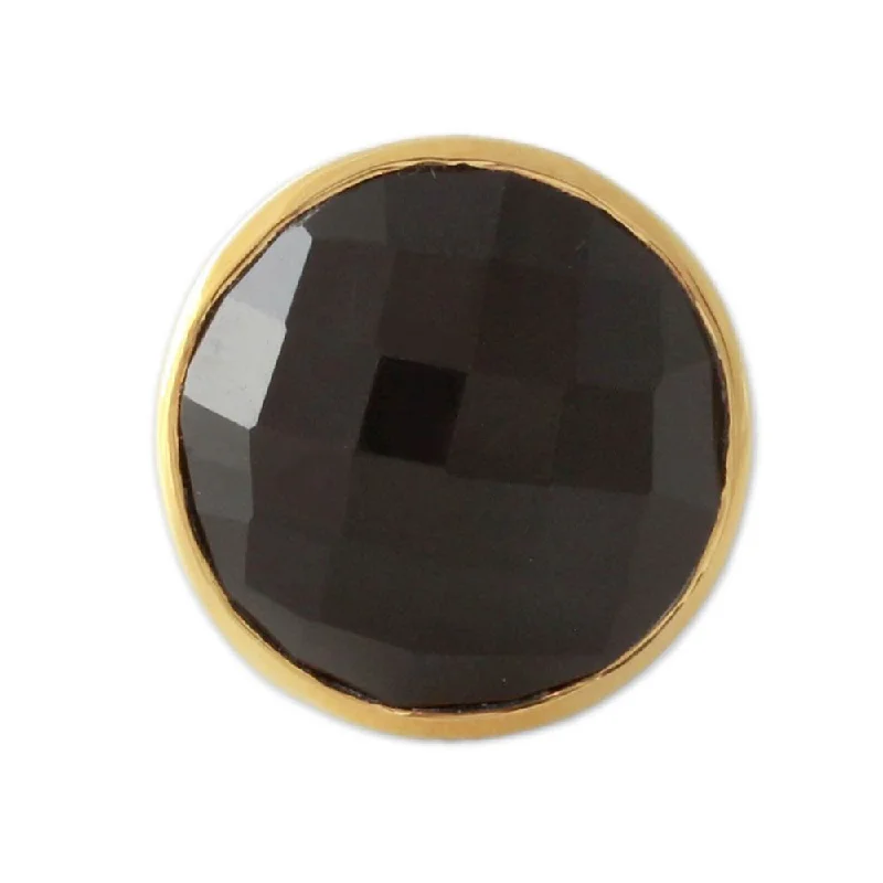 Glimmering crystal ring-Handmade Gold Accented 'Mystical Allure' Onyx Ring (India) - Black