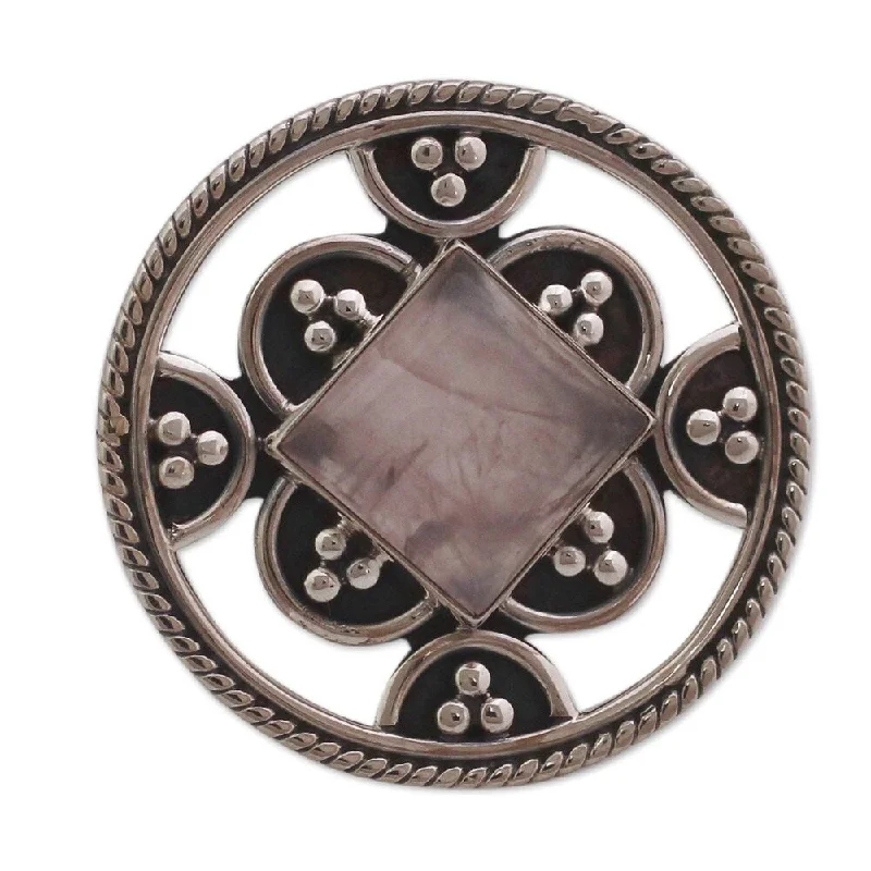 Scored edge ring-Handmade Jaipur Romance Rose Quartz Sterling Silver Ring (India)