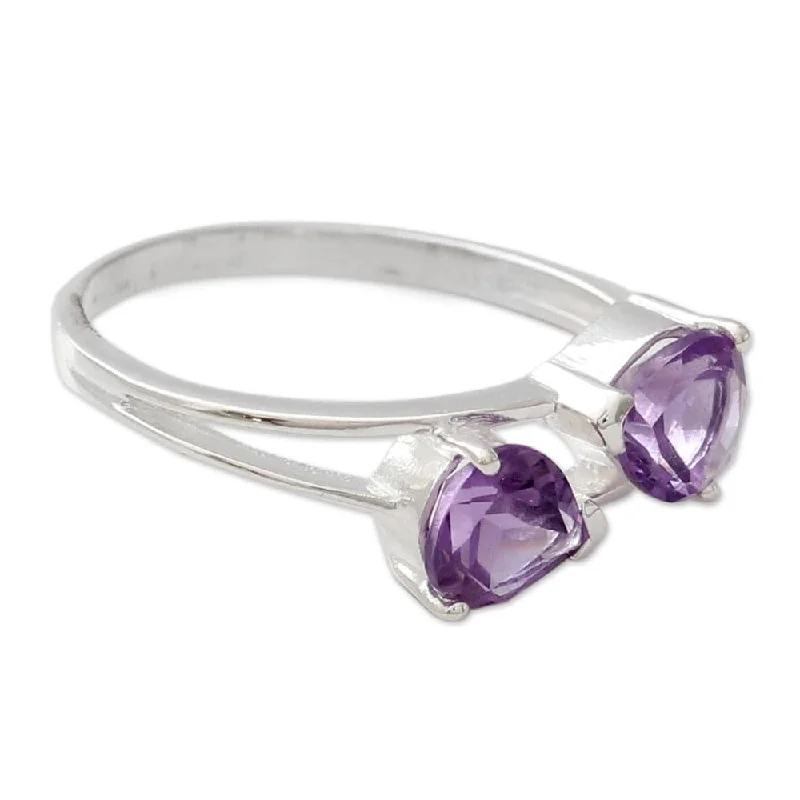 Burnished pewter ring-Handmade Sterling Silver 'Encounters' Amethyst Ring (India)