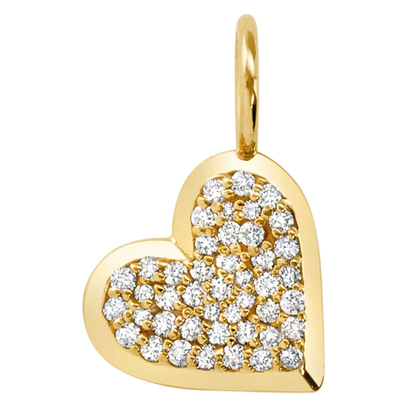 Curled wire ring-Heather B. Moore Mini, yellow gold pave heart charm, white diamonds