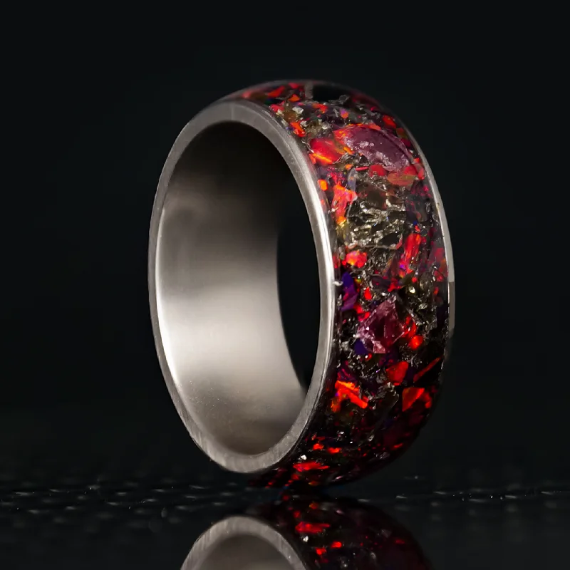 Solid pave ring-Hellfire Halo Glowstone Ring on Titanium