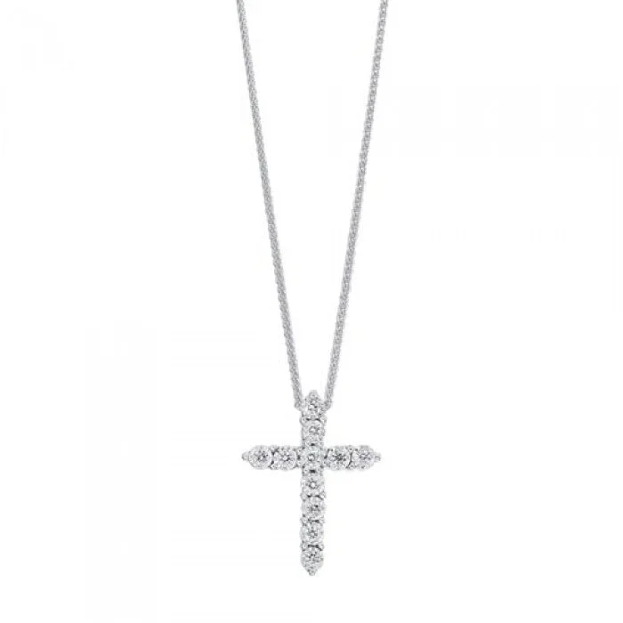 Brushed-edge necklace-Illusion Set Diamond Cross Pendant in Sterling Silver