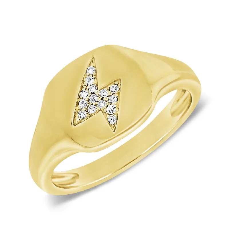 Sprout-shaped ring-Joelle Diamond Pave Lighting Bolt Signet Ring for her14k Gold TDW women's ring