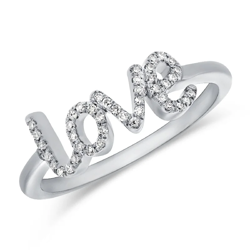 Raw pearl ring-Joelle Script Love Ring for Her Pave Diamond 1/5 ct. t.w. 14k Gold - Women's Love Stackable Band