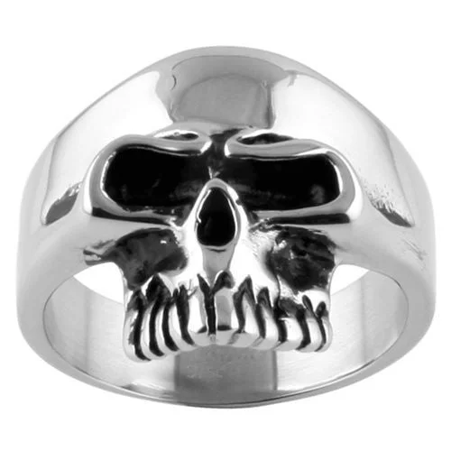 Buffed pewter ring-K-Rock: Keith Richards 316L Stainless Steel Rocker Skull Ring Replica