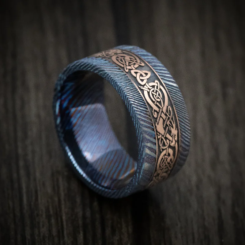 Classic-style opal ring-Kuro-Ti and Gold Celtic Dragon Custom Men's Ring