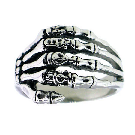 Sweeping band ring-Laredo: Mens Biker Carved Skulls Hand Ring 316L Stainless Steel