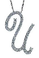 Burnished pewter necklace-Large fancy initial pendant in sterling silver 'U'