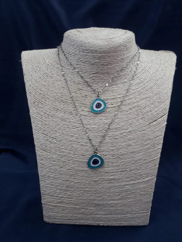 Luminous ruby necklace-Light Blue Enamel Evil Eye Necklace