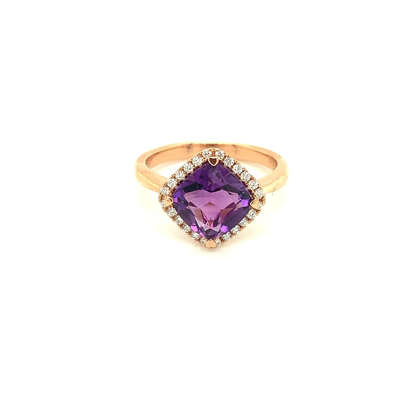 Vintage emerald ring-Lisa Nik Rose Gold Cushion Amethyst Ring